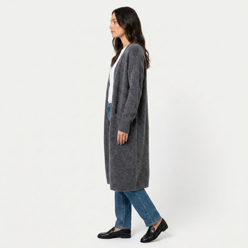 Women's Fuzzy Knit Longline Cardigan – Open Front