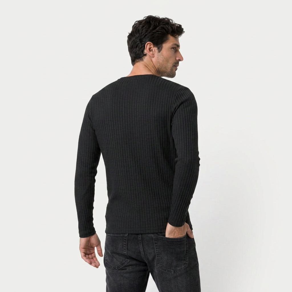 Men's Ribbed Long Sleeve Crew Neck Sweatshirt – Slim Fit