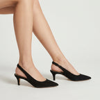 Women's Pointed Toe Slingback Kitten Heels – Suede-Finish
