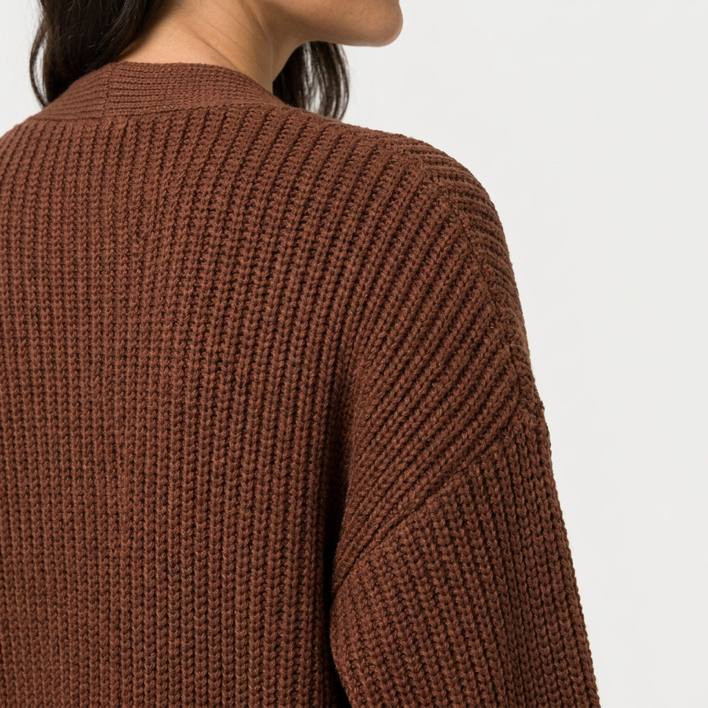 Women's Chunky Knit Cardigan – Open Front, Balloon Sleeve