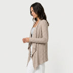 Women's Waterfall Cardigan – Ribbed Knit, Draped Front