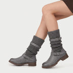 Women's Buckled Knit Cuff Mid-Calf Boot – Lug Sole
