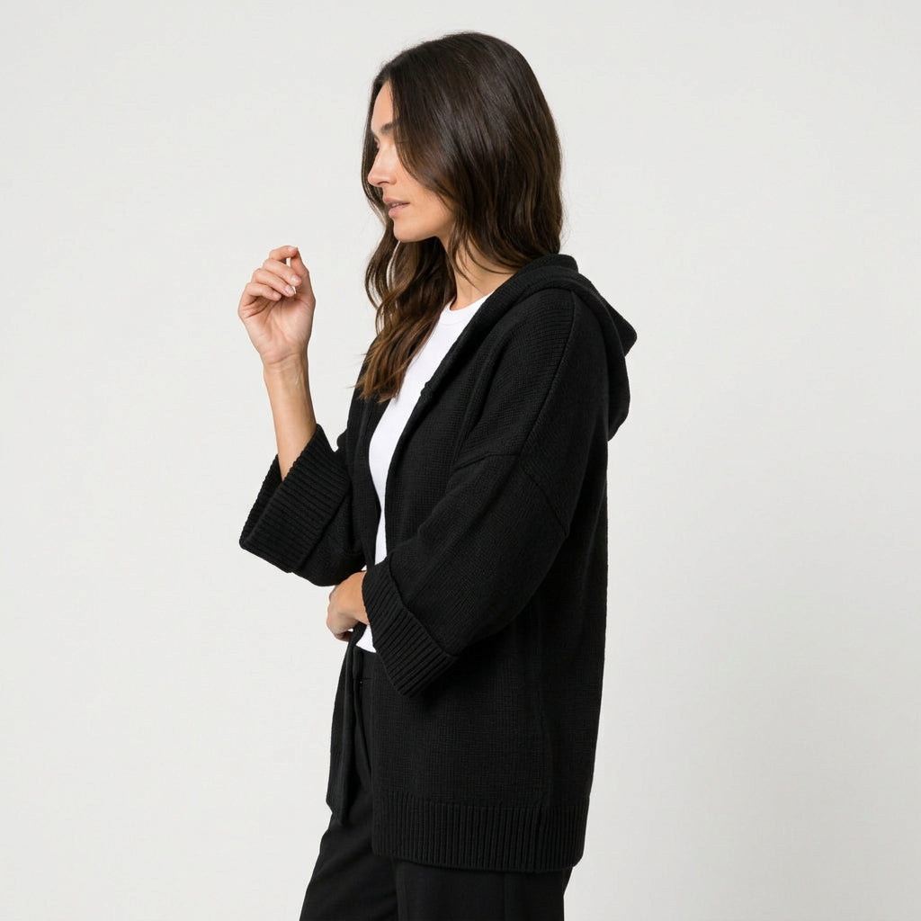 Women's Hooded Open Oversized Cardigan – 3/4 Sleeves