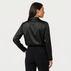Women's Satin Long Sleeve Blouse – Cowl Neck