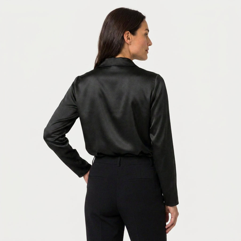 Women's Satin Long Sleeve Blouse – Cowl Neck