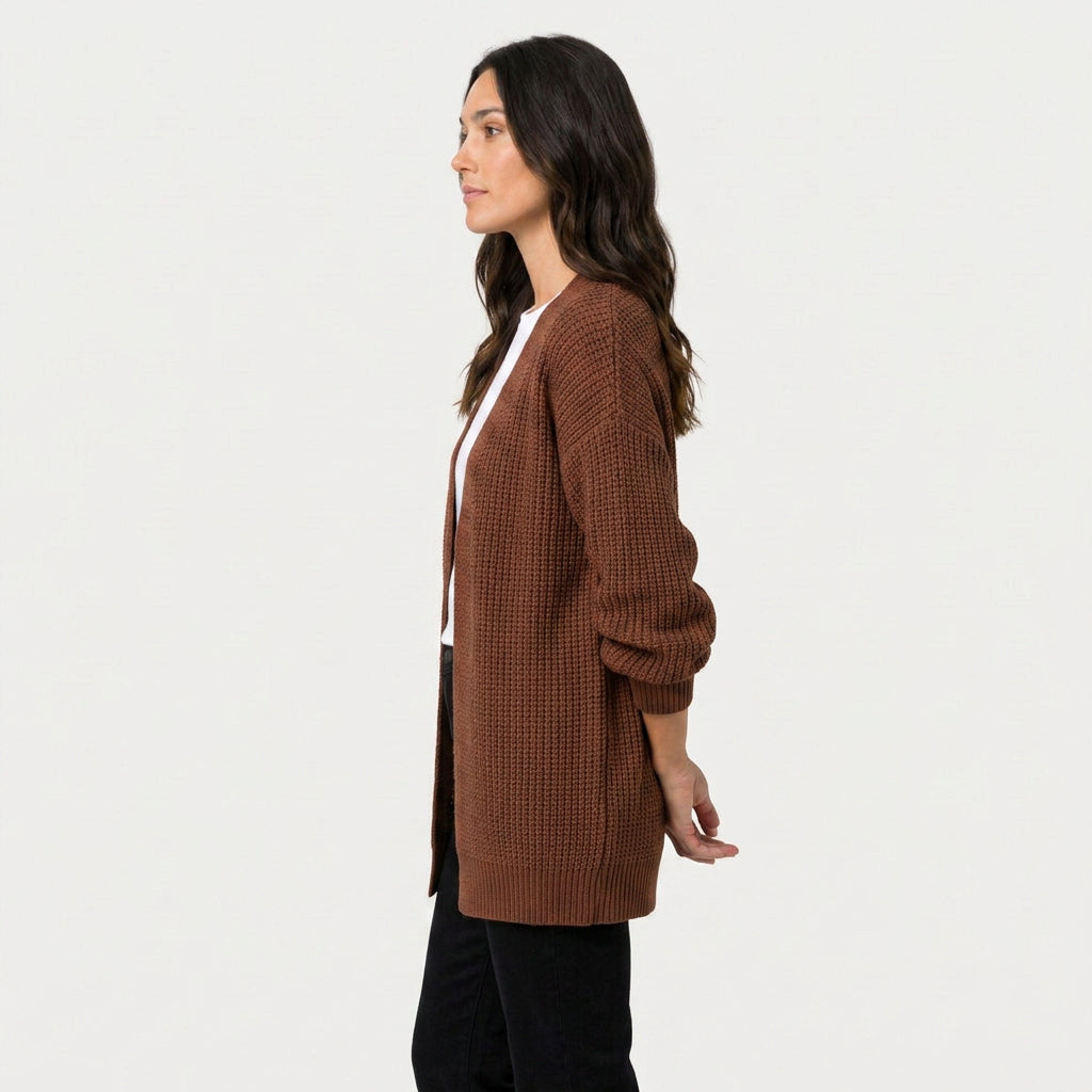 Women's Chunky Knit Cardigan – Open Front, Balloon Sleeve