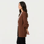 Women's Chunky Knit Cardigan – Open Front, Balloon Sleeve