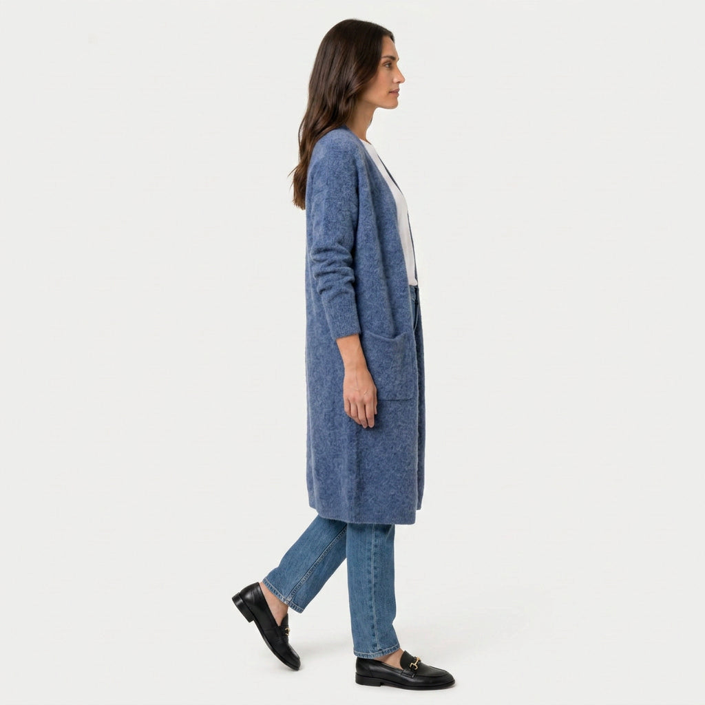 Women's Fuzzy Knit Longline Cardigan – Open Front