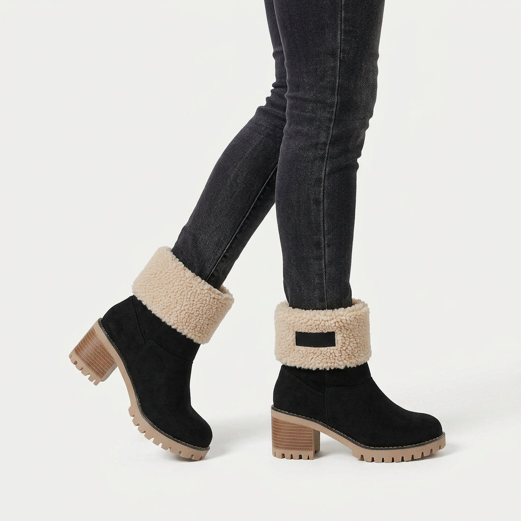 Women's Sherpa Cuff Lug-Sole Mid-Calf Boot – Block Heel