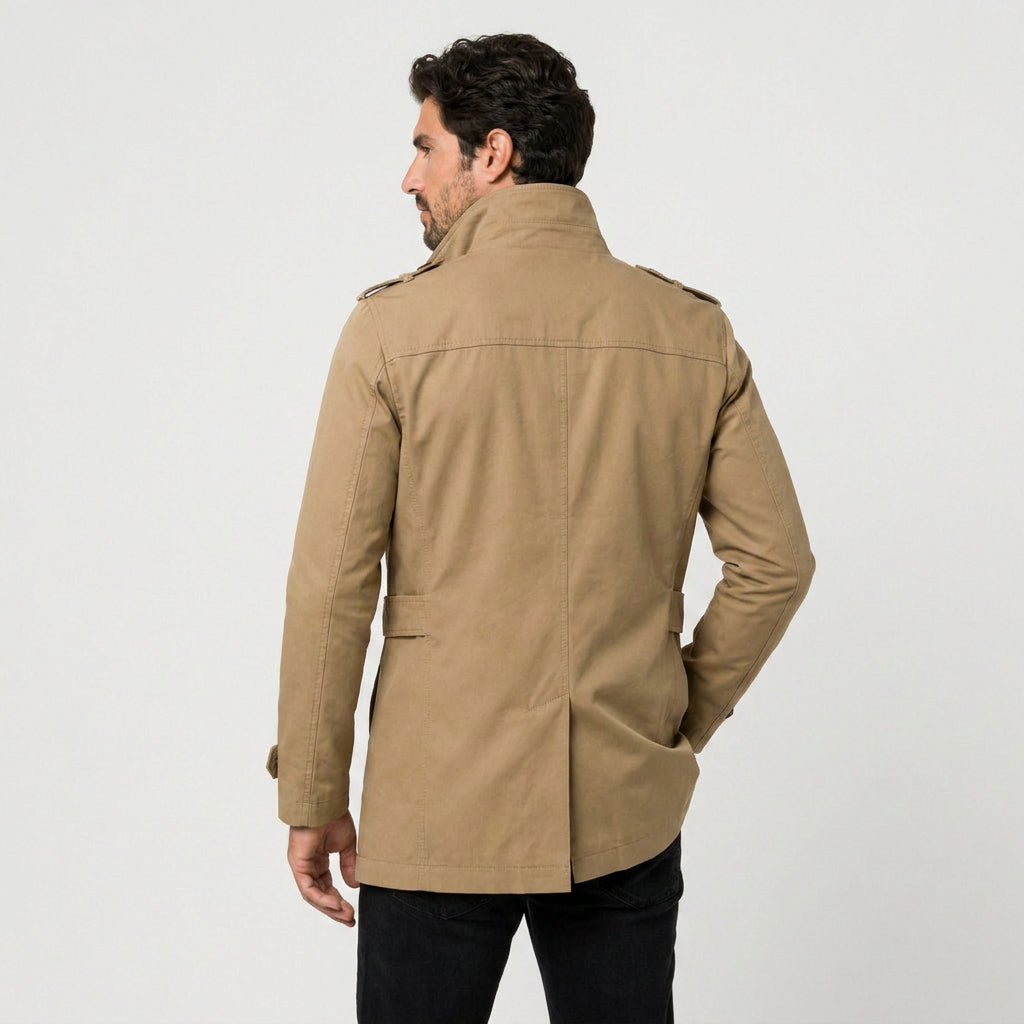 Men's Short Trench Coat – Single-Breasted, Cotton Blend