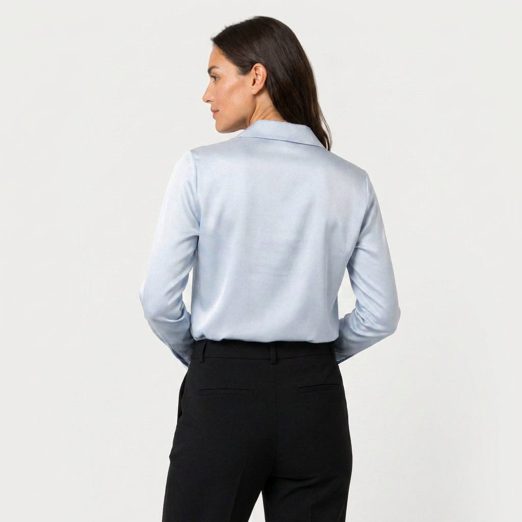 Women's Satin Long Sleeve Blouse – Cowl Neck