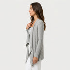 Women's Waterfall Cardigan – Ribbed Knit, Draped Front