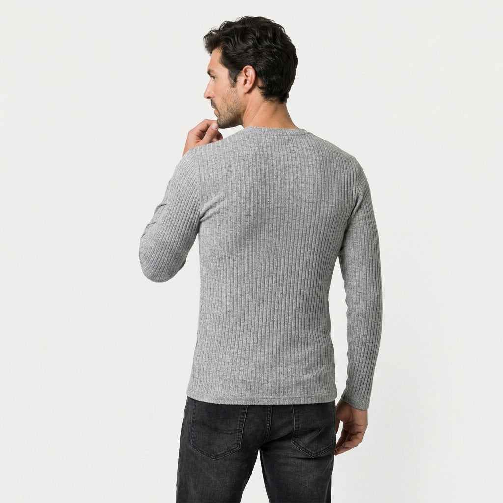 Men's Ribbed Long Sleeve Crew Neck Sweatshirt – Slim Fit
