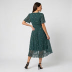 Women's Flutter Sleeve Floral Wrap Midi Dress – Tie Waist