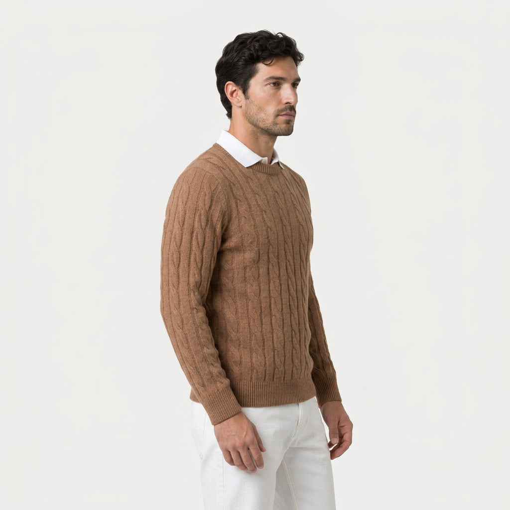 Men's Classic Cable Knit Crew Sweater – Textured