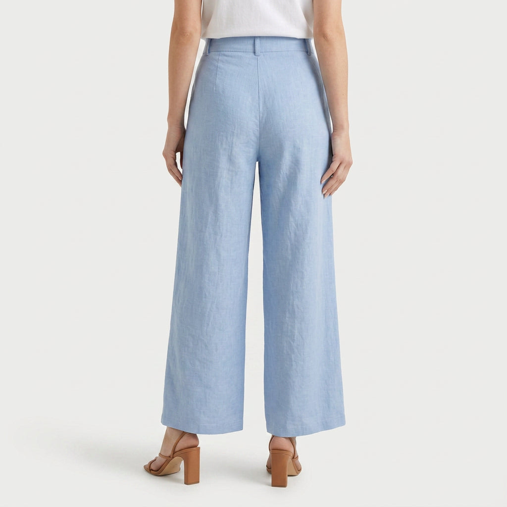 Women's Linen-Blend Wide-Leg Pants – Pleated, High Rise
