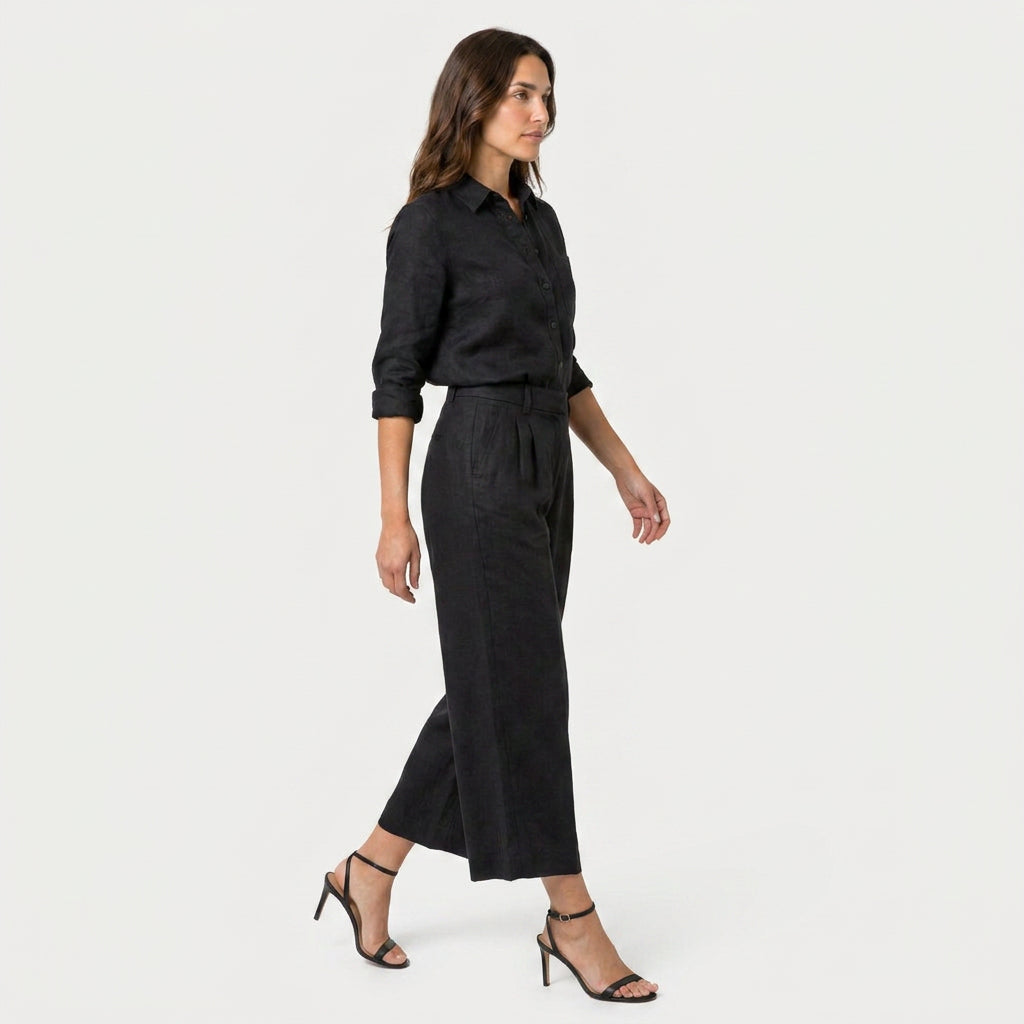 Women's Relaxed Linen Breathable Co-Ord Set – Wide-Leg Trousers