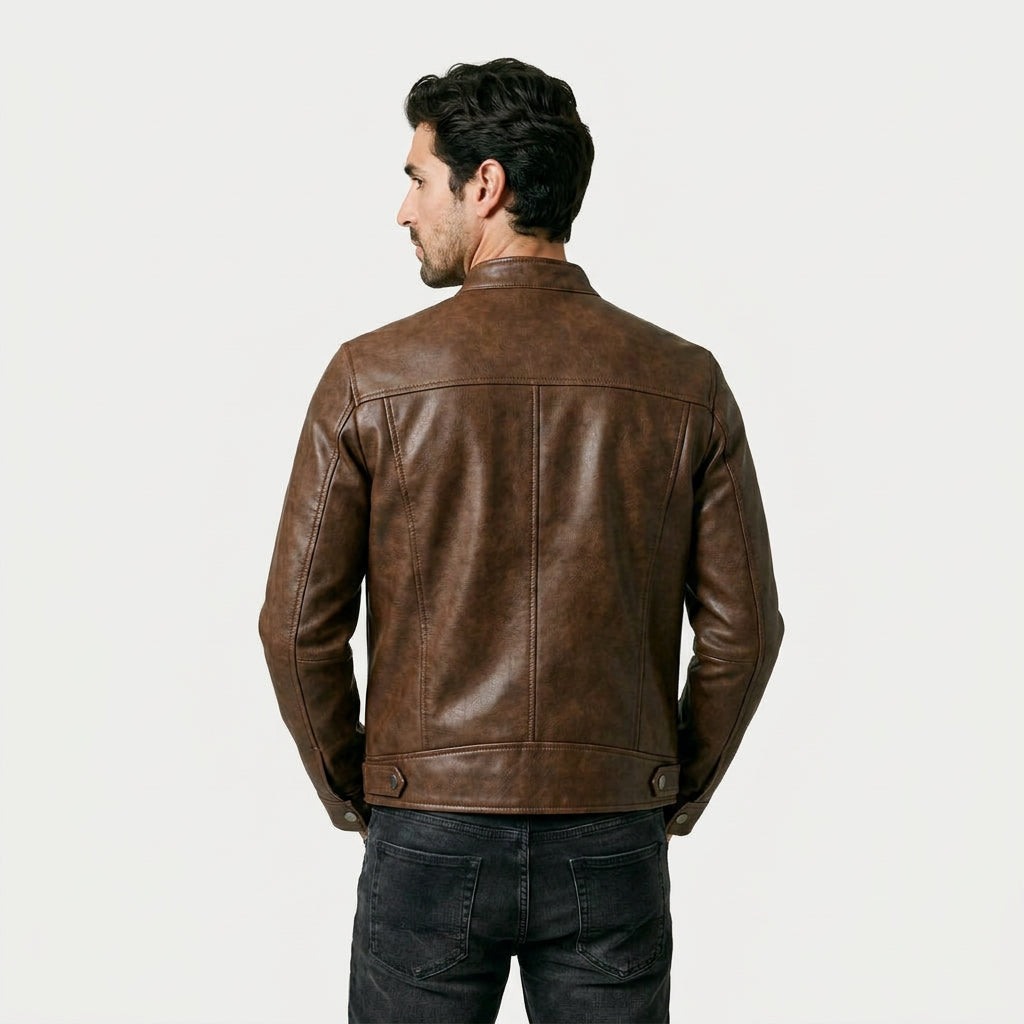 Men's Fitted Faux Leather Jacket – Zip Pockets
