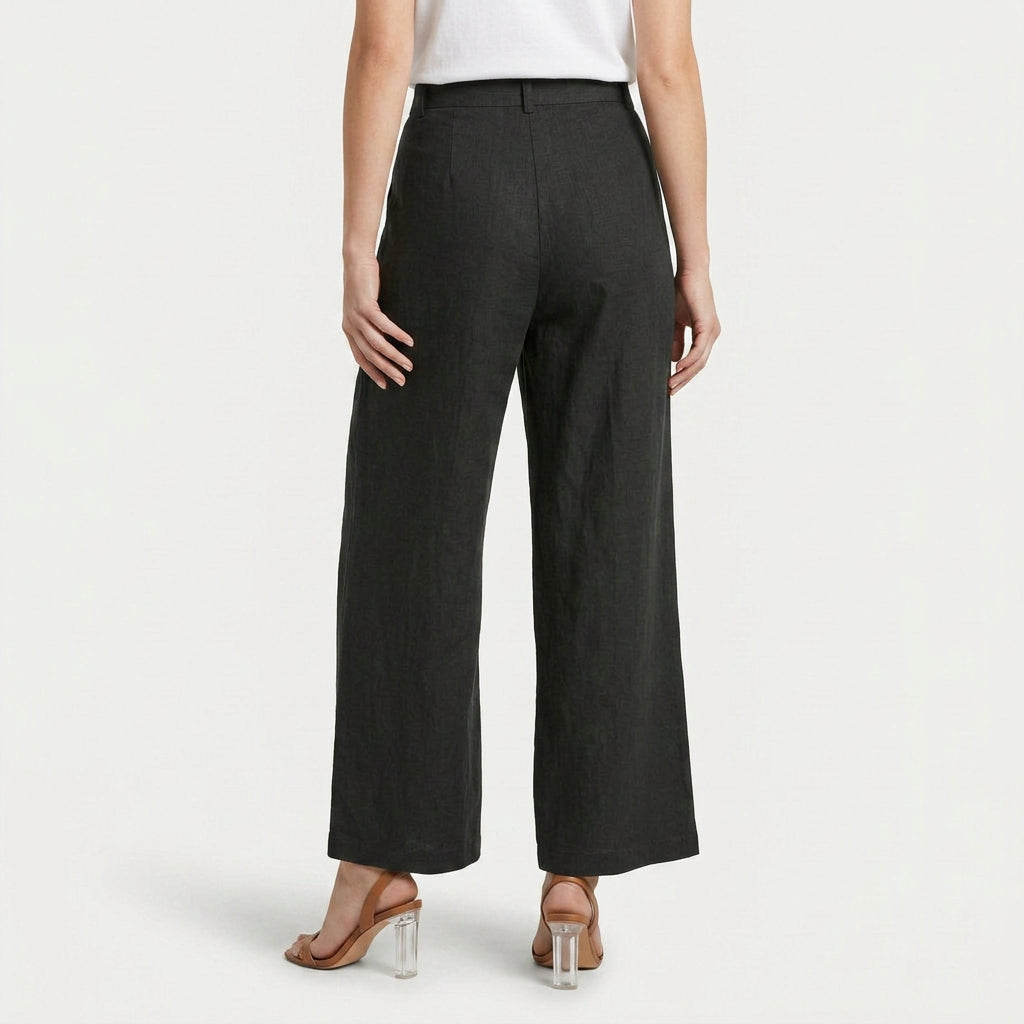 Women's Linen-Blend Wide-Leg Pants – Pleated, High Rise