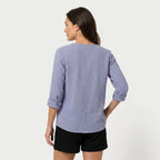 Women's Cotton Gauze Button-Up Blouse – V-Neck