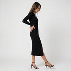 Women's Button-Front Ribbed Midi Dress