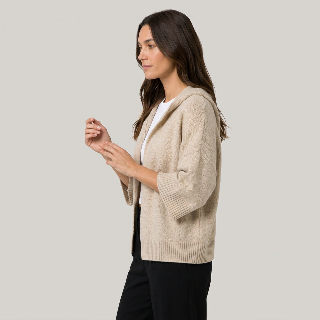 Women's Hooded Open Oversized Cardigan – 3/4 Sleeves