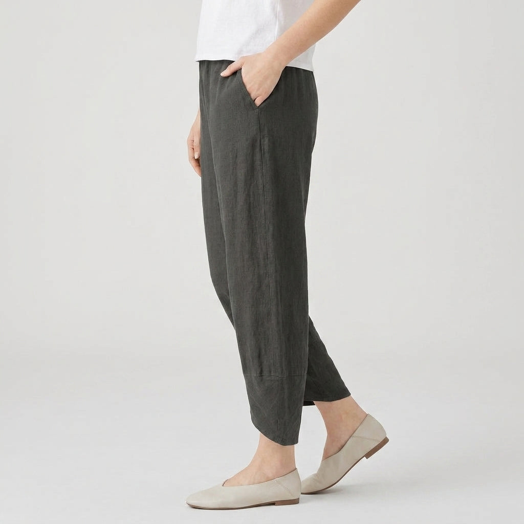 Women's Cropped Barrel Pants – Elastic Waist, Tulip Hem