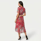 Women's Flutter Sleeve Floral Wrap Midi Dress – Tie Waist