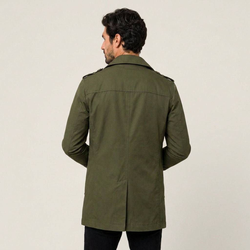 Men's Short Trench Coat – Single-Breasted, Cotton Blend
