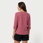 Women's Cotton Gauze Button-Up Blouse – V-Neck