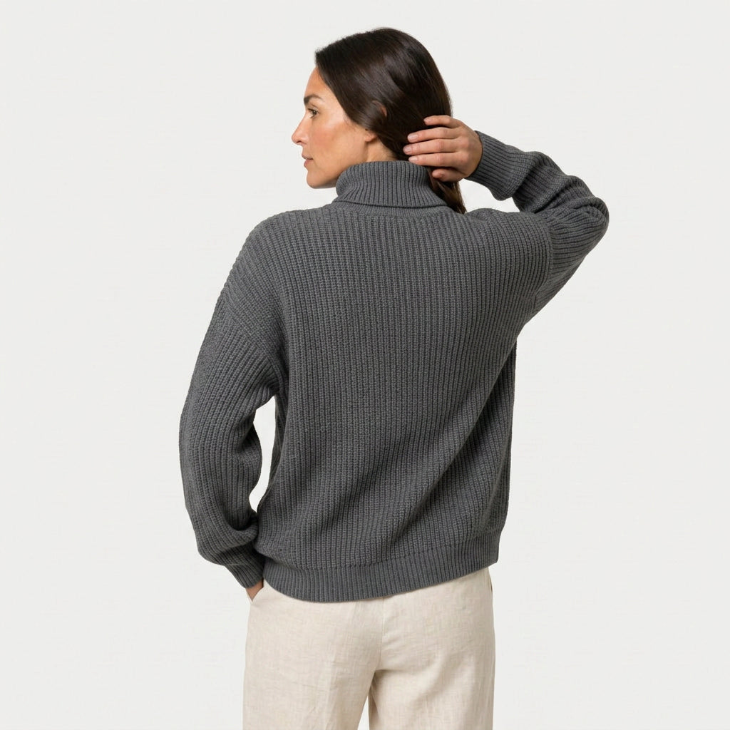 Women's Ribbed Chunky Knit Turtleneck Sweater – Relaxed Fit