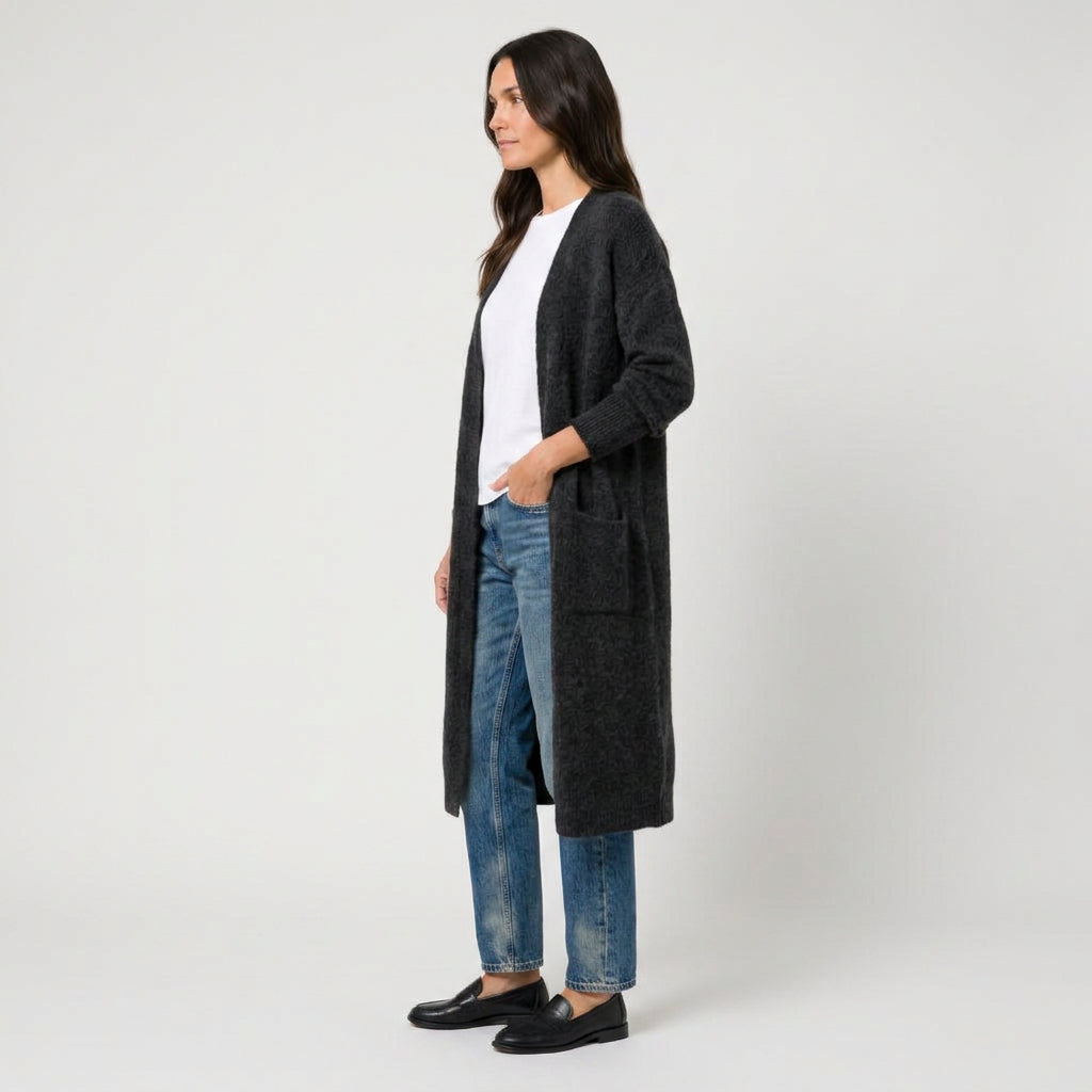 Women's Fuzzy Knit Longline Cardigan – Open Front