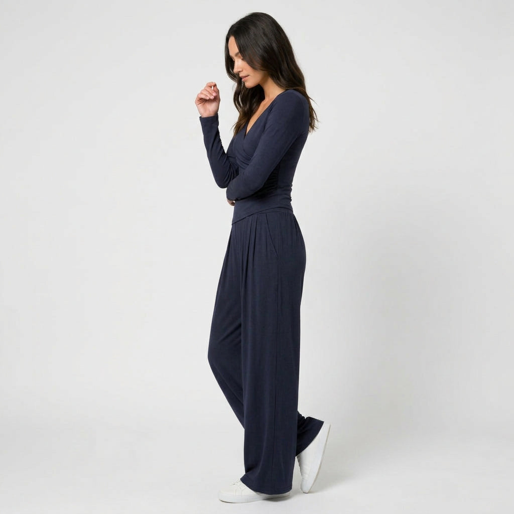 Women's Wrap Top & Wide-Leg Trouser Co-Ord Set – Pleated
