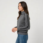 Women's Relaxed Fit Turtleneck Sweater – Contrast Piping, Ribbed Trims