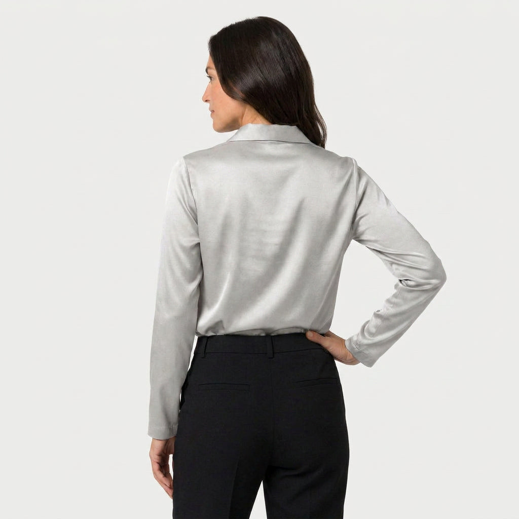 Women's Satin Long Sleeve Blouse – Cowl Neck