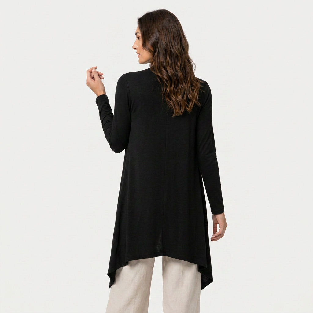 Women's Draped Jersey Cardigan – Open Front, Longline