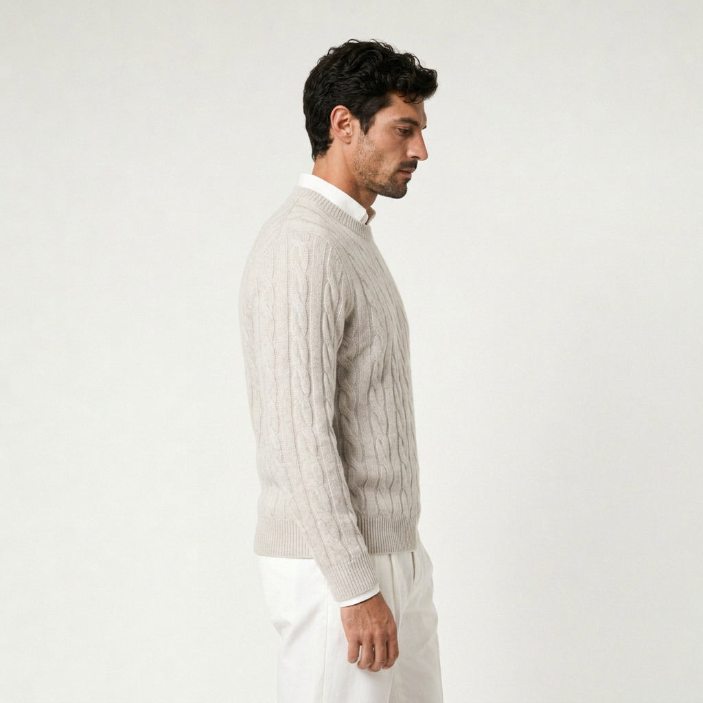 Men's Classic Cable Knit Crew Sweater – Textured
