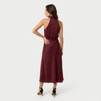 Women's Satin Halter Midi Dress – High Neck