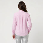 Women's Ruffle Trim Button-Up Blouse – Striped Seersucker