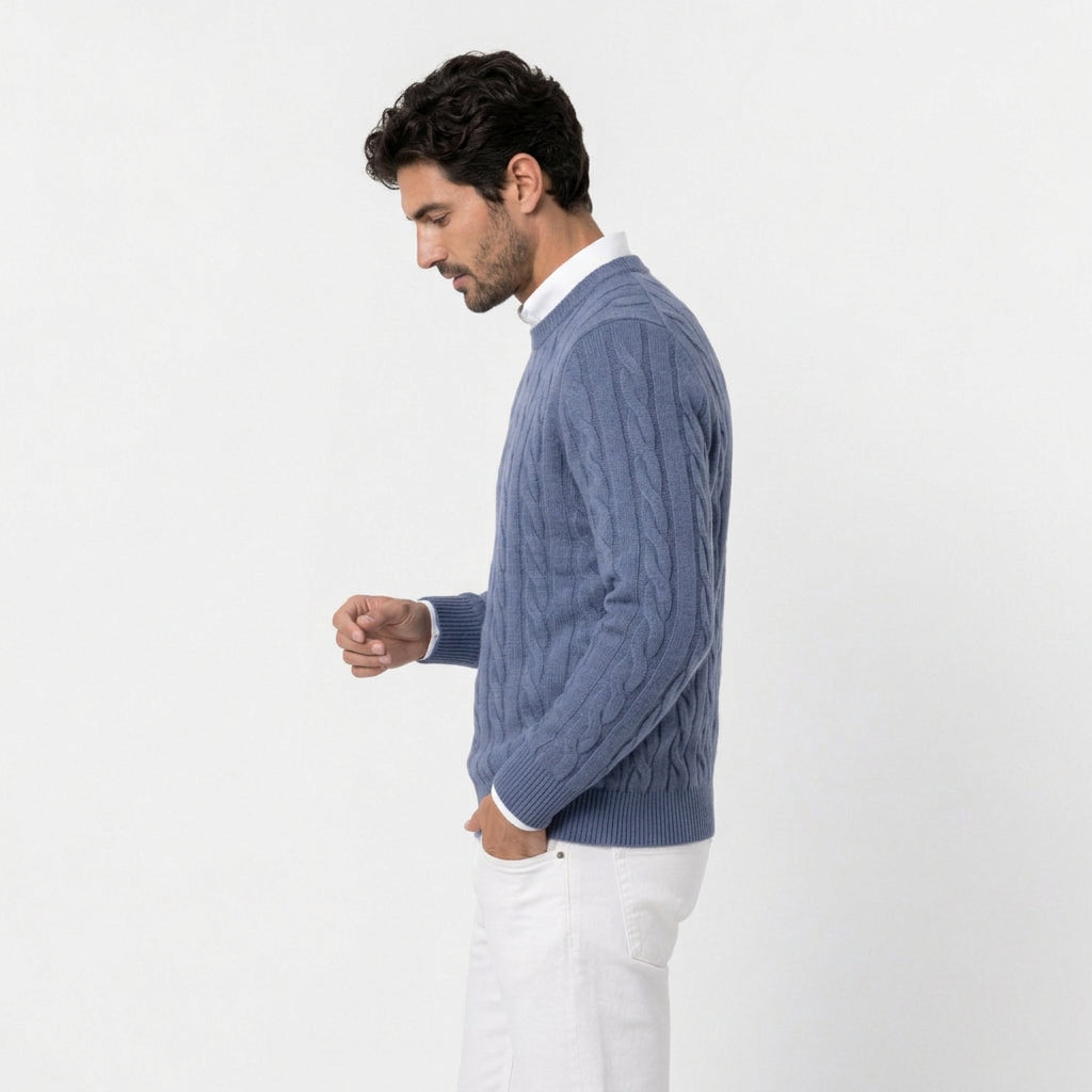 Men's Classic Cable Knit Crew Sweater – Textured