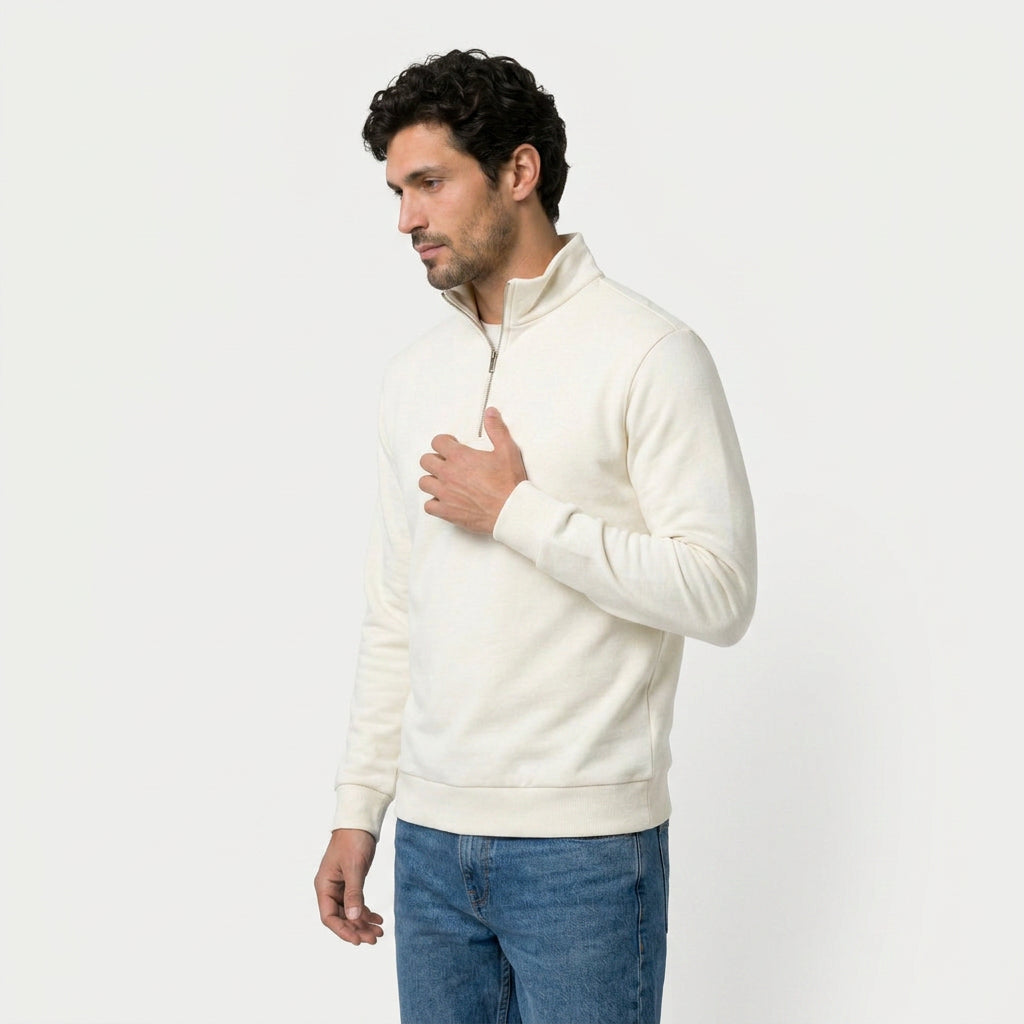 Men's Quarter-Zip Sweatshirt – Stand Collar, Brushed Fleece