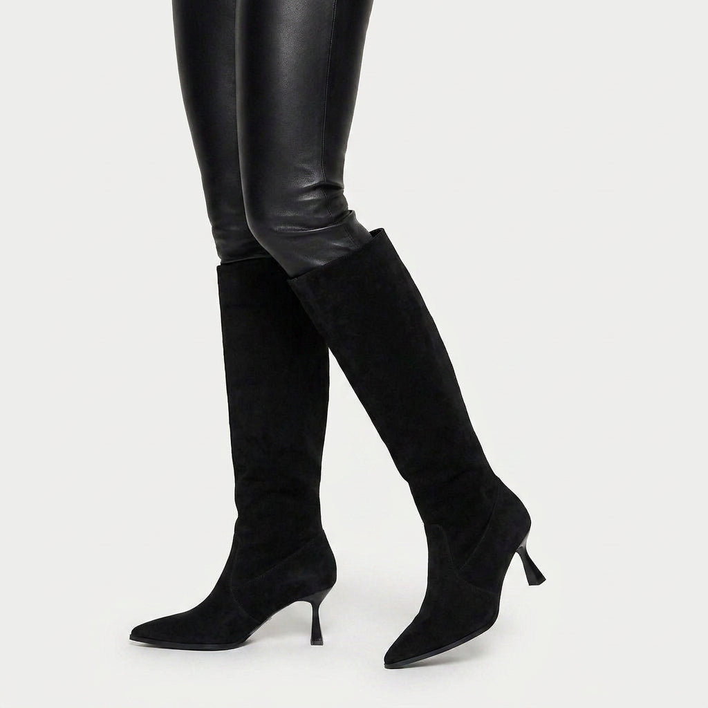 Women's Suede Leather Knee-High Boots – Pointed Toe