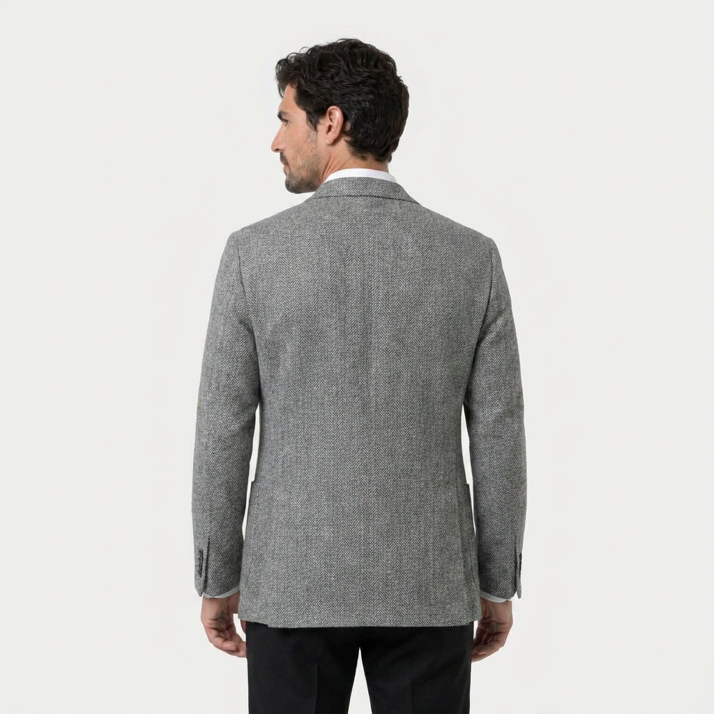 Men's Herringbone Two-Button Blazer – Textured Wool Blend