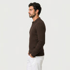 Men's Ribbed Knit Polo Sweater – Open Collar