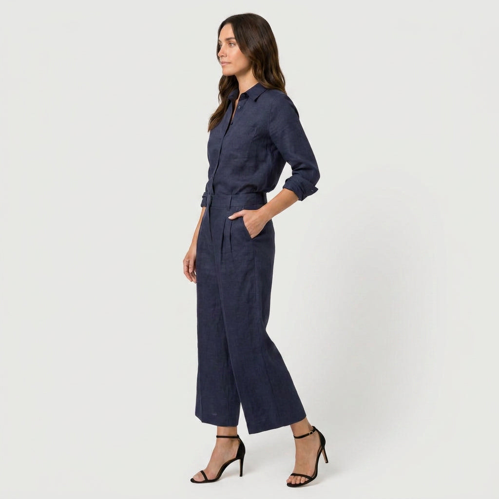 Women's Relaxed Linen Breathable Co-Ord Set – Wide-Leg Trousers
