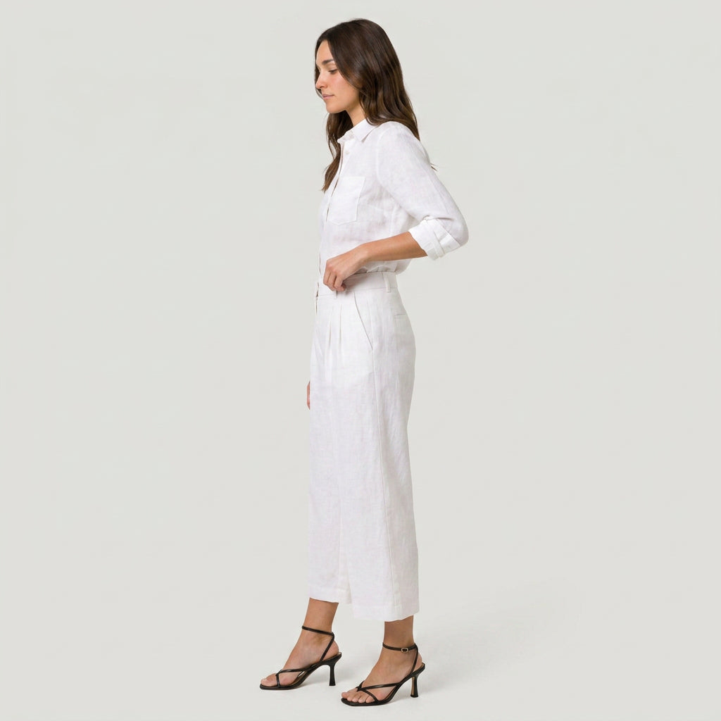 Women's Relaxed Linen Breathable Co-Ord Set – Wide-Leg Trousers