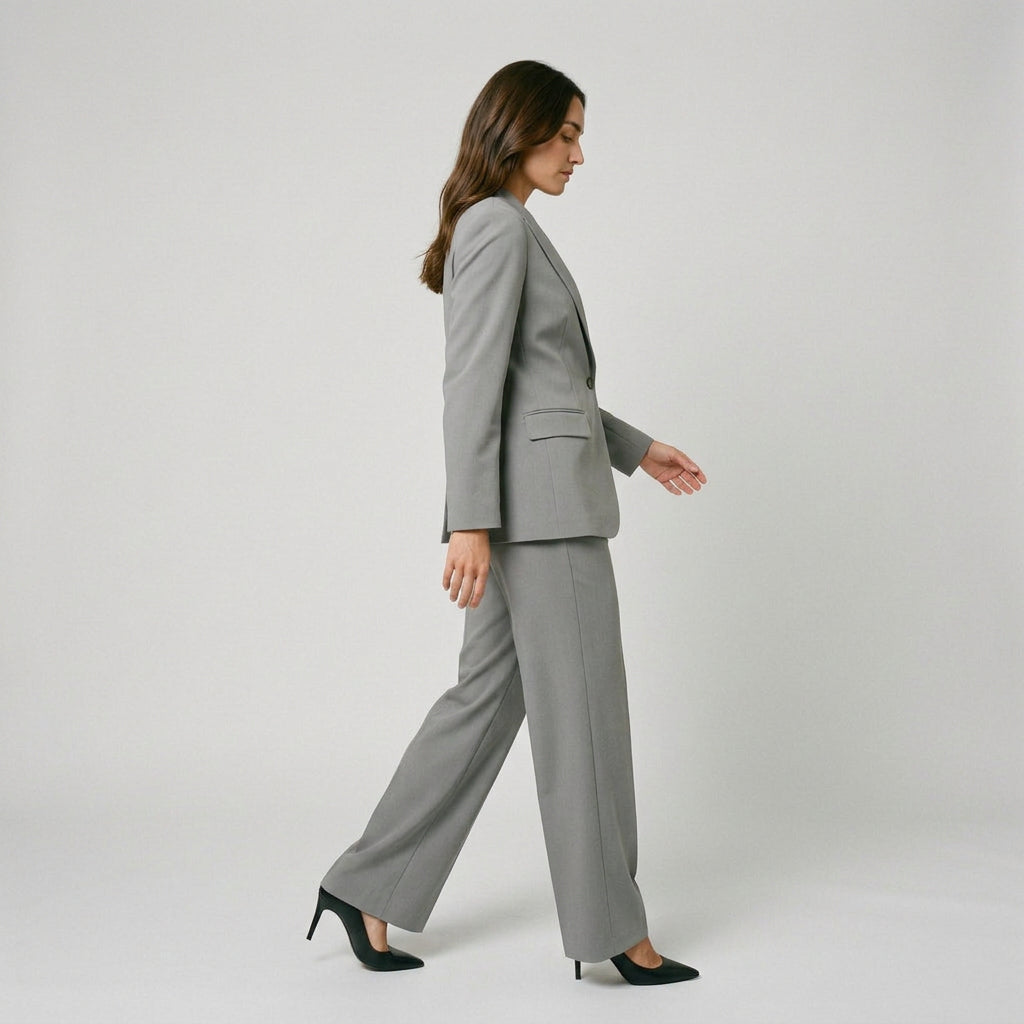 Women's Tailored Suit – Single-Breasted Blazer, Wide-Leg Trousers