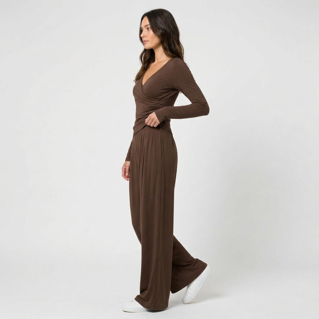 Women's Wrap Top & Wide-Leg Trouser Co-Ord Set – Pleated