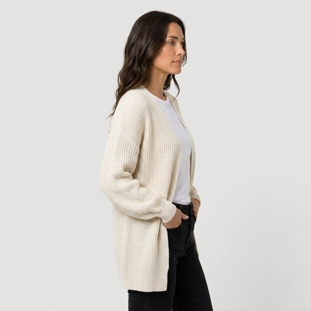 Women's Chunky Knit Cardigan – Open Front, Balloon Sleeve