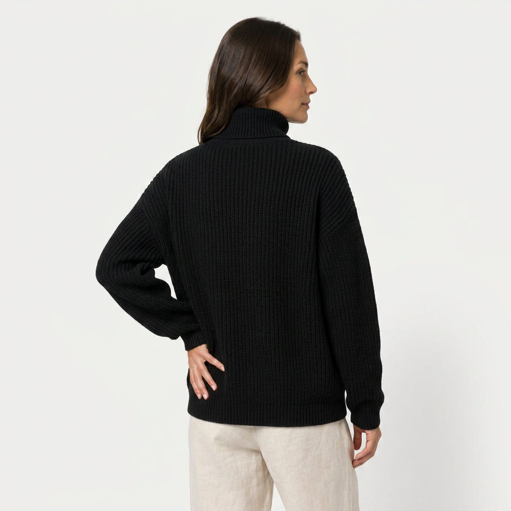 Women's Ribbed Chunky Knit Turtleneck Sweater – Relaxed Fit